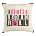thumbnail image 1 of Rock Music Throw Pillow Cushion Cover, Retro Slogan Rock'n Roll Abstract Grunge Vintage Design Elements, Decorative Square Accent Pillow Case, 24 X 24 Inches, Charcoal Grey Beige Pink, by Ambesonne, 1 of 2