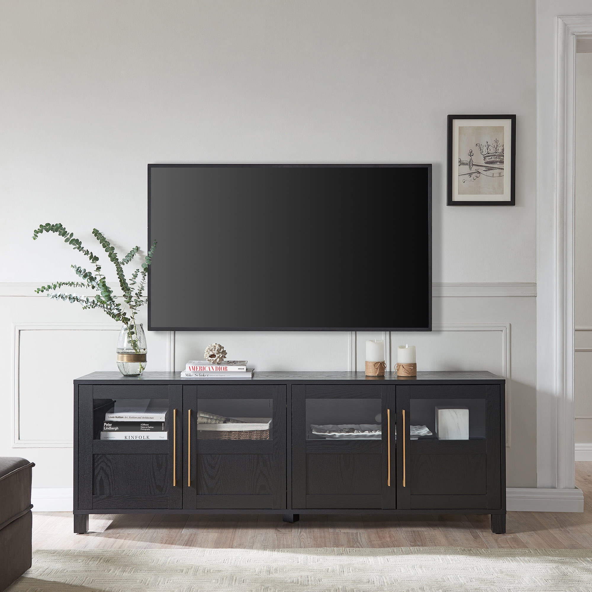 Evelyn&Zoe Holbrook Rectangular TV Stand for TV's up to 75", Black Grain