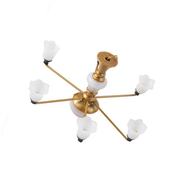 ZheElen Trendy Chic Miniature Chandelier Ceiling Lamp Model Layout Decor Accessories Golden Warm Light 8.2x4.5cm 1Set