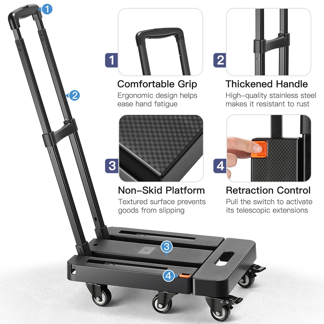 Folding Hand Truck, Heavy Duty Dolly Cart for Moving, 550 LBS Hand Truck With 6 Wheels & 2 Ropes for Luggage, Moving, Shopping, Office Use