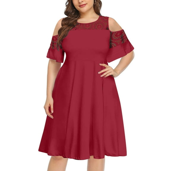 Aloohaidyvio Dresses for Women,Womens Fashion Casual Plus Size Round-Neck Lace Short Sleeve Loose Pullover Dress