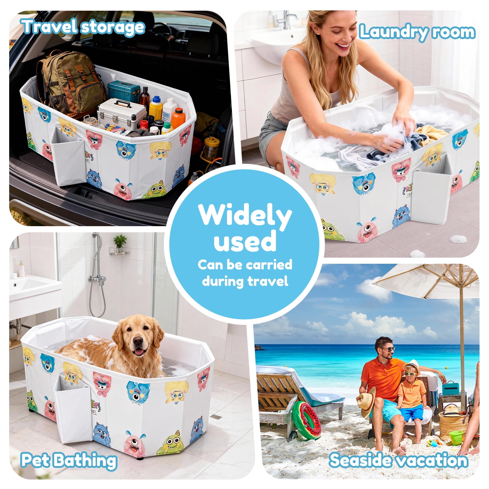 Austok Foldable Bathtub for Children Multifunctional Portable Bath Tub Large Toddler Bath for Age 0-8 All in One Design with Drain Plug