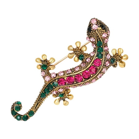 Vintage Alloy Rhinestone Chameleon Lizard Brooch Pin for Women Costume Jewelry