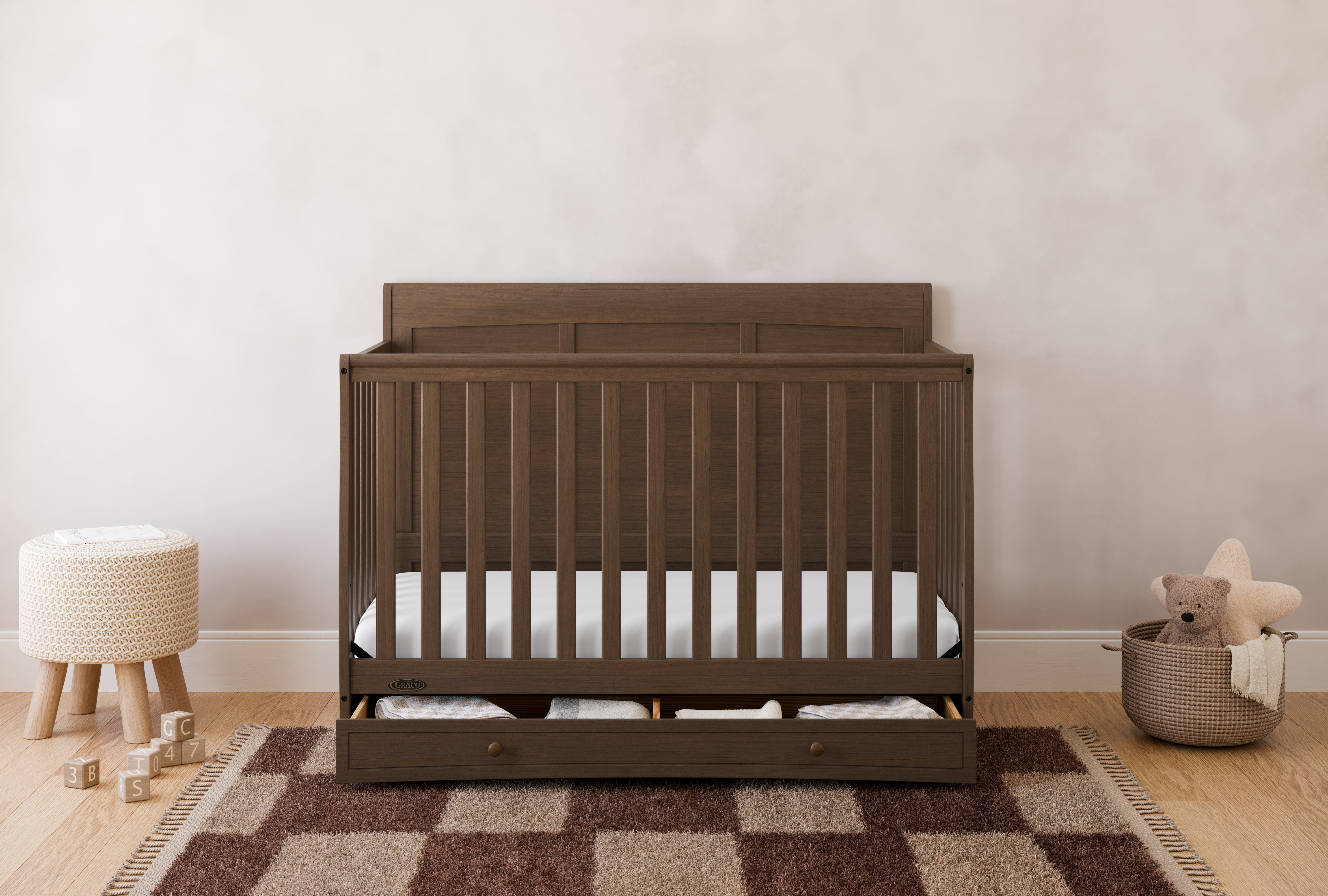 Graco Asheville 4-in-1 Convertible Baby Crib with Drawer, Hazelnut