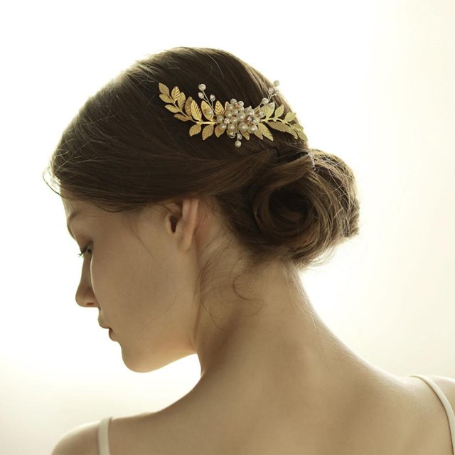 Perno de Peine de cabello BLESIY nupcial Oro con perlas de imitación 13 x 7 cm