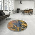 thumbnail image 4 of Ahgly Company Machine Washable Indoor Round Abstract Brass Green Area Rugs, 8' Round, 4 of 7