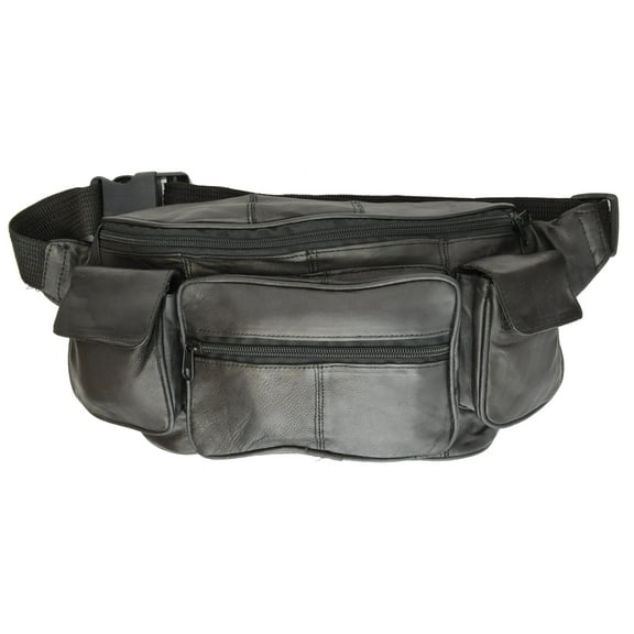 Marshal Genuine Leather Unisex Large Waist Fanny Pack with Two Cell Phone Pockets