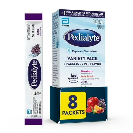UPC: 0070074560915 | Pedialyte Electrolyte Powder Packets Variety Pack Hydration Drink 8 Single-Serving Powder Packets