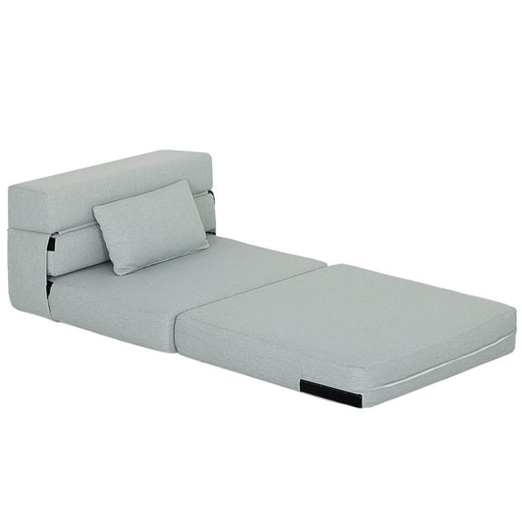 HOMCOM Folding Sofa Bed, Sleeper Chair with Pillow, Light Gray