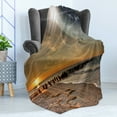 thumbnail image 4 of Space Soft Flannel Fleece Throw Blanket, Solar Eclipse on Beach Ocean with Horizon Sun Moon Globe Gulls Flying View, Cozy Plush for Indoor and Outdoor Use, 50" x 70", Cream Orange, by Ambesonne, 4 of 5