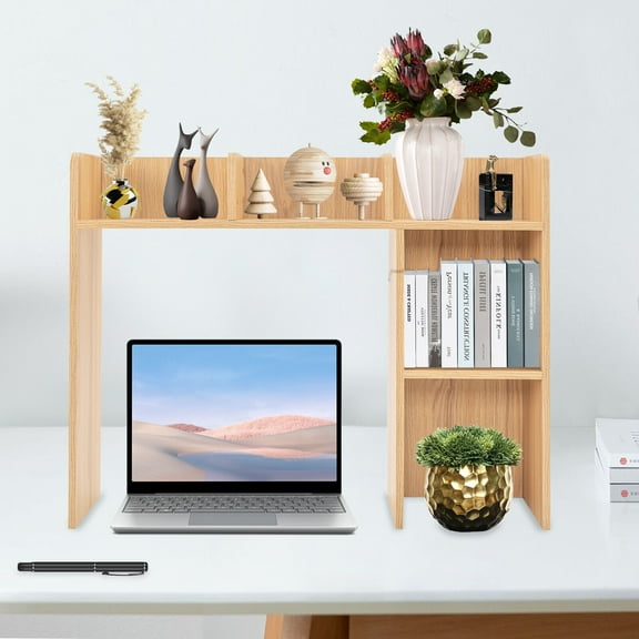 3 Layer Rectangle Desk Bookshelf Organizer, Wood Office Desk Bookshelf Holder, Desktop Storage Rack Shelf
