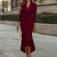 thumbnail image 3 of Women's Satin Dress Evening Dress Long Sleeve V-Neck Solid Color Elegant Slip Maxi Dress for Party Spring Fall,Wine,M, 3 of 4