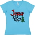 thumbnail image 3 of Inktastic Christmas Jesus is the Reason with Green Plaid Tree Women's V-Neck T-Shirt, 3 of 5