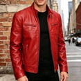thumbnail image 4 of JOANKDMI Leather Jacket Men Moto Jacket Vintage Motorcycle Biker Coat Stand Collar Full Zip Casual Slim Fit PU Outerwear with Zipper Pockets for Fall Spring, 4 of 9