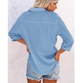 thumbnail image 4 of Siliteelon Womens Button Down Shirts Long Sleeve V Neck Cotton Blouse Tops with Pocket, 4 of 5