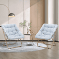 thumbnail image 3 of MoNiBloom Folding Saucer Chair Set of 2, Oversized Faux Fur Lounge Reading Seat with Thick Padded Metal Frame, for Bedroom Living Room, Blue, 3 of 9