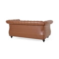 thumbnail image 3 of Bernie Loveseat 62 Inch Sofa, Nailhead Trim, Solid Wood, Brown Faux Leather, 3 of 3