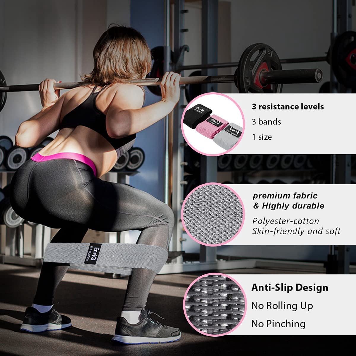 JJEAN-Booty Bands Fabric Resistance Bands for Legs and Butt - Non Slip Cloth Hip Bands Elastic Workout Bands - Activate Glutes and Thighs - Made of Premium Elastic Fabric