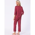 thumbnail image 3 of DARING DIVA Women's Floral Silky Long Sleeve Round Neck Pajamas Set M Red, 3 of 6
