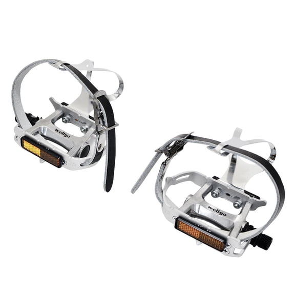 Wellgo R104 Classic Road Touring pedals w/Toe Clips & Leather Straps #WE2784