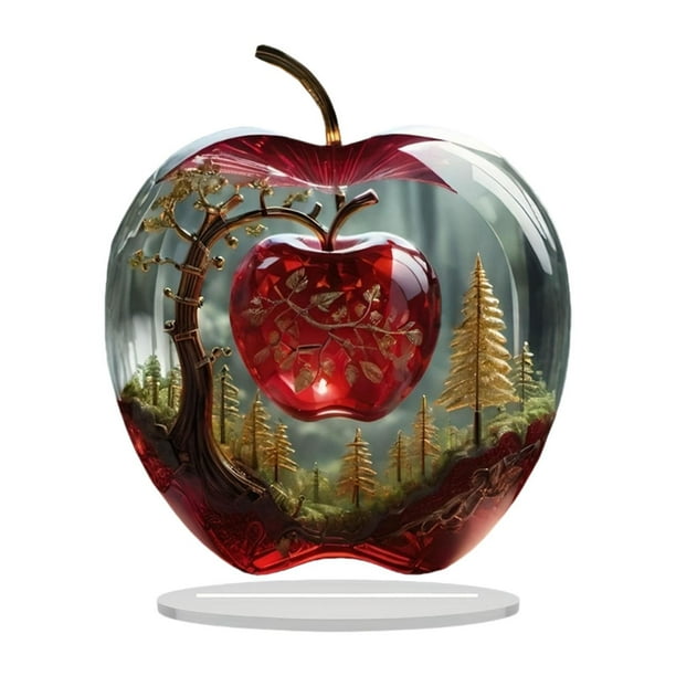 de mesa en forma de manzana plana 2D 16.7x20cm accesorio impermeable multipropósito con adorno de mesa de acrílico decorativo base