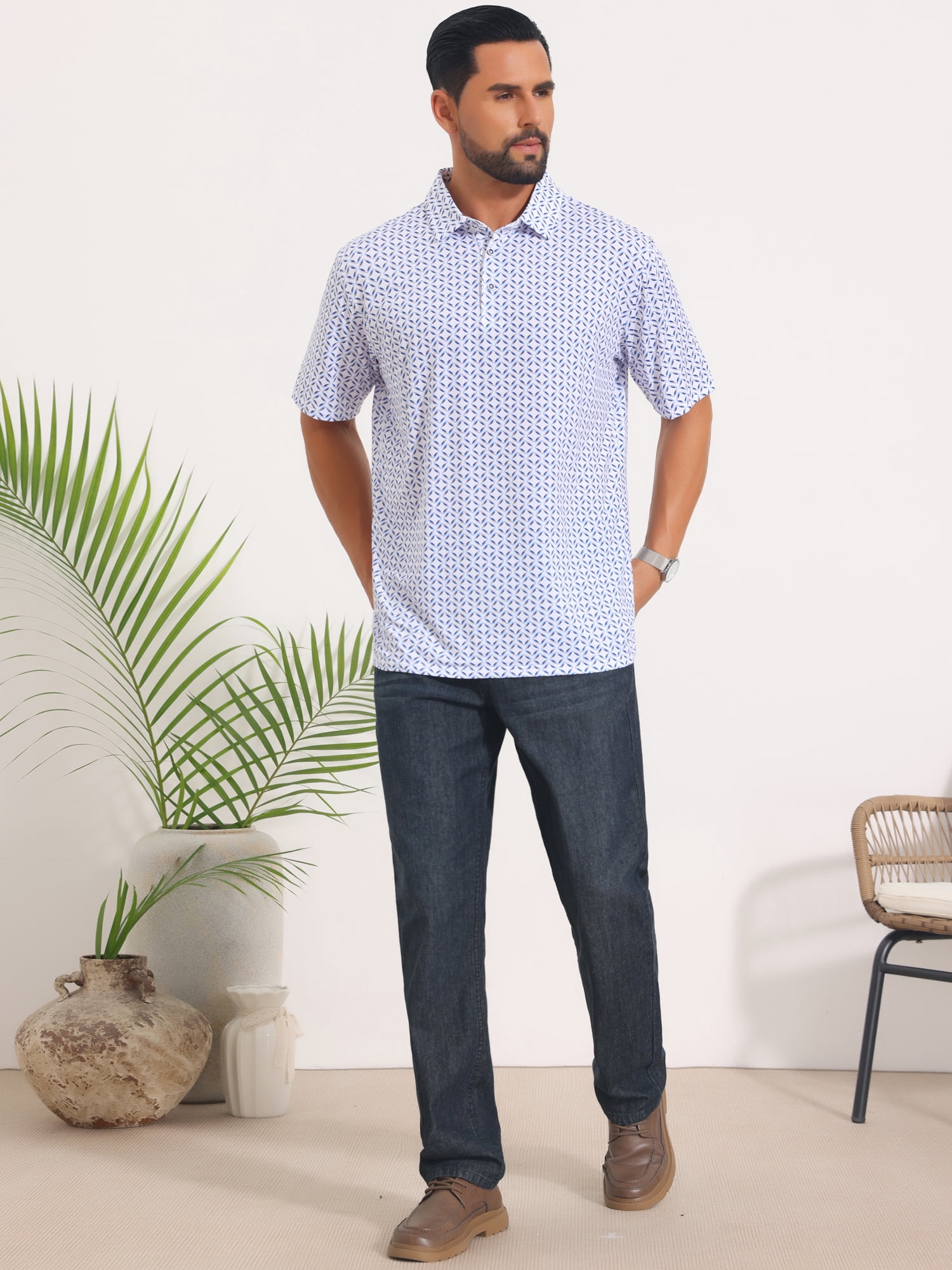 DARING DIVA Men's Printed Short Sleeve Lightweight Breathable Polo Shirts XL Blue