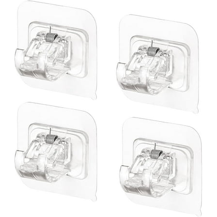 Self Adhesive Curtain Rod Brackets,No Drilling Drapery Hook Holders,Clear Curtain Pole Wall Brackets Fixing Rod Holder for Bathroom Kitchen (Clear（4PCS）)