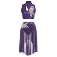 thumbnail image 3 of Sholeno Women Applique Lyrical Dance Outfits Sleeveless Tops Irregular Skirted Leotard Contemporary Dancewear Purple XL, 3 of 5