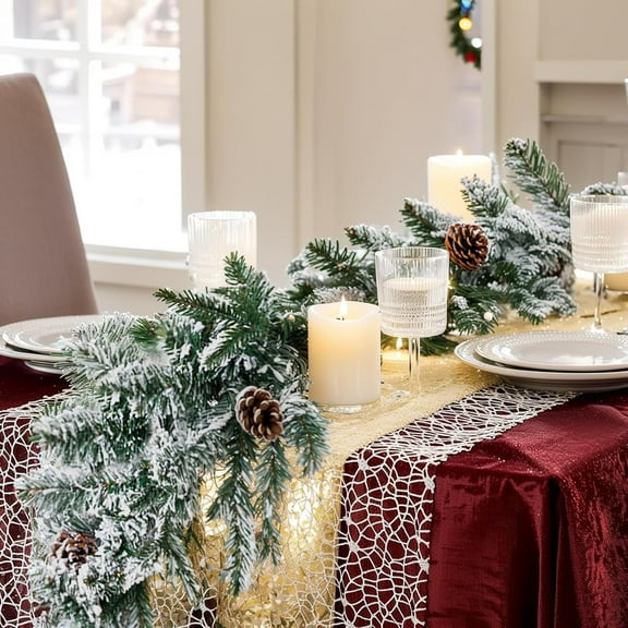 9FT Real Touch Christmas Artificial Garland - Norfolk Pine Flocked Garland with 50 Warm White LED Lights for Home Fireplace Indoor Holiday Xmas Decor