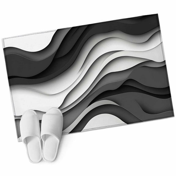 Black Grey Ombre Bathroom Mat 2x3 FT, Non Slip Small Kitchen Mat, Moire Modern Aesthetics Geometric Abstract Washable Soft Backed Front Door Throw Rug Indoor Outdoor Doormat for Entryway Sink