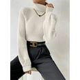 thumbnail image 3 of Sweater for Women High Neck Ribbed Knit Sweater Trendy Clothes White XL, 3 of 8