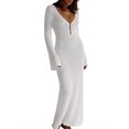 thumbnail image 7 of Womens V Neck Crochet Maxi Dress Bell Sleeve Bodycon Long Summer Dress Hollow Out Beach Vacation Cover Up, 7 of 7