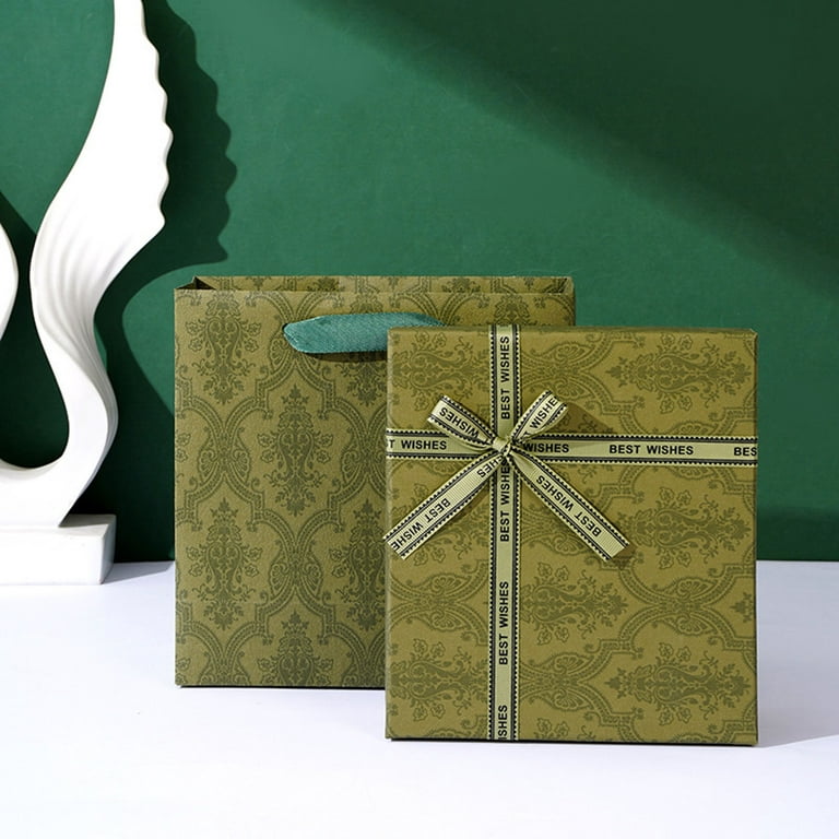 Valentine's Day Gift Box,Green Print Gift Box With Green Bow Tie,With  Packing Bag,Cardboard Gift Boxes For Wedding Souvenir Birthday  -Green-25x17.5x7cm 