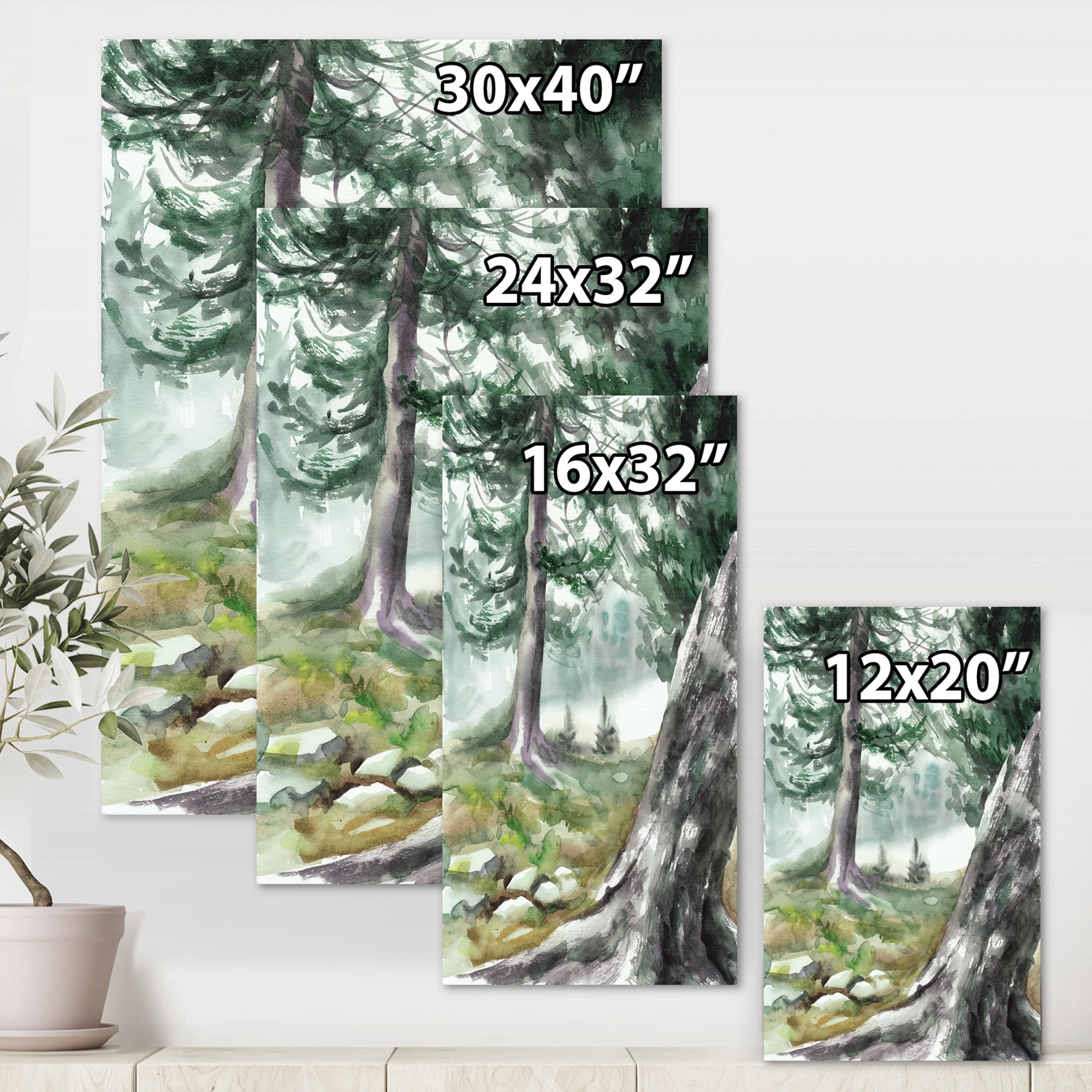 Designart ' Pine Forest In The Early Morning Glow ' Lake House Canvas Wall Art Print