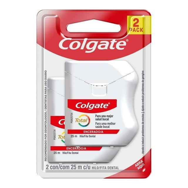 Hilo Dental Colgate Total 12 Enceredo para una Mejor Salud Bucal 2 Pzas x 25 mts