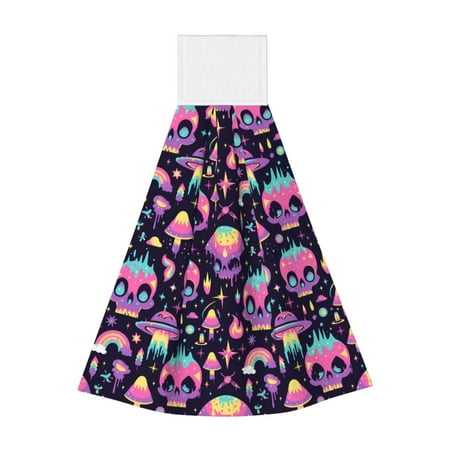 

Lukts cartoon Skull rainbow space for Coral Fleece Velcro Towel Suitable for Bathroom Kitchen Hanging Absorbent Towel Household Items