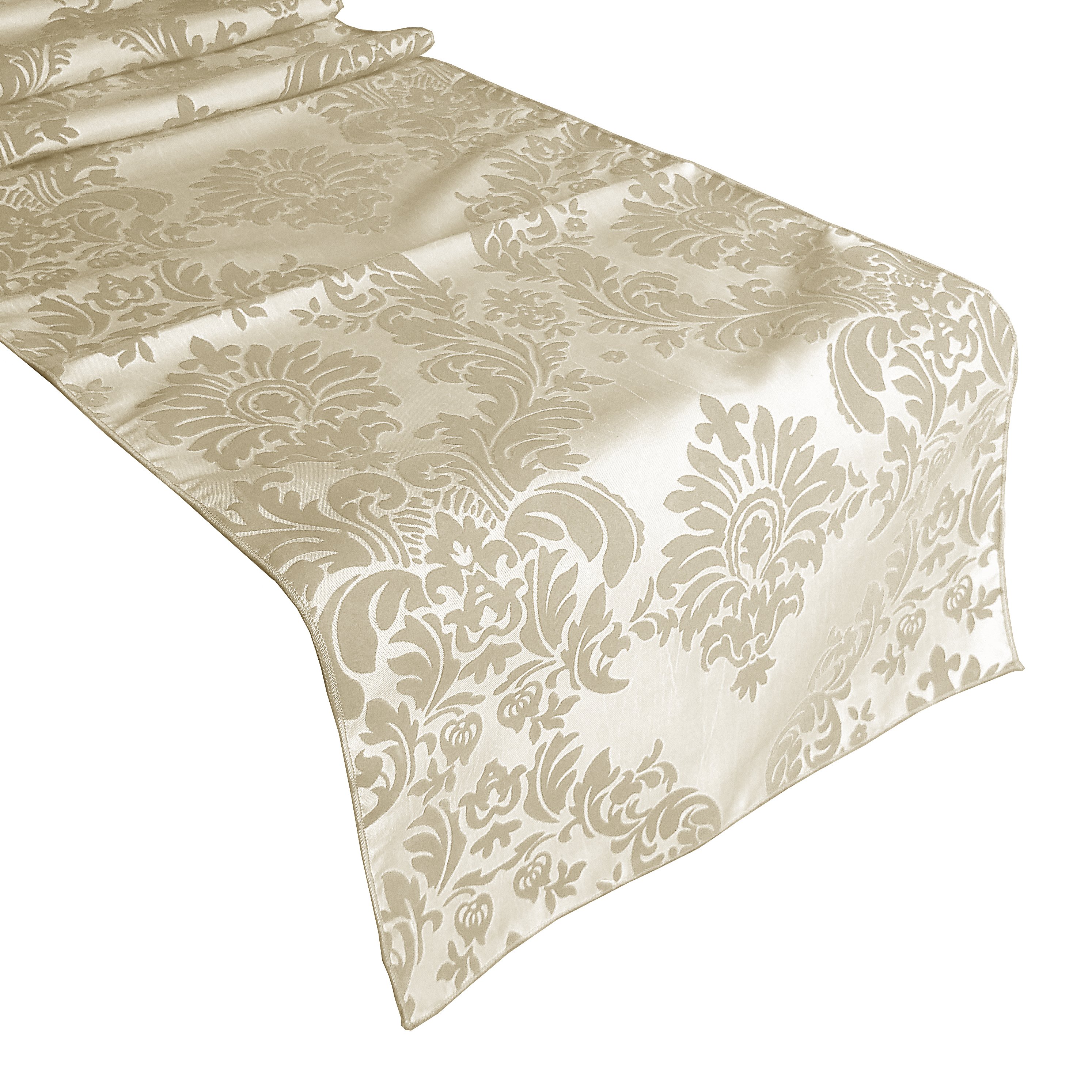 Flocked Damask Table Runner Ivory on Ivory