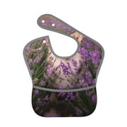 Bingfone Mess-Proof Baby Bib - Waterproof Bib For Baby Boy Or Girl With Food Catcher Pocket, Unisex-Dog In Lavender Flowers