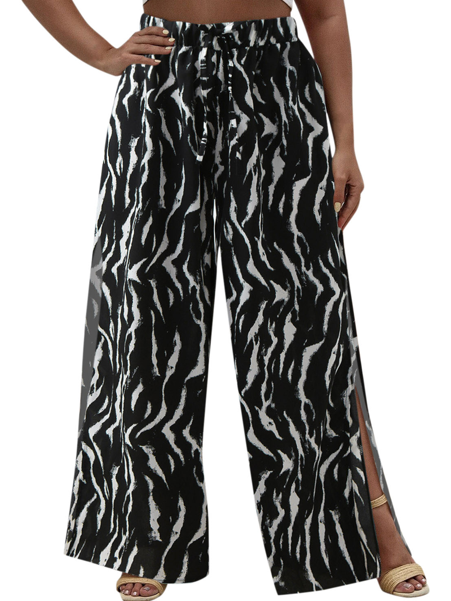Avamo Women Striped High Waist Long Pants Loose Wide Leg Palazzo Pant