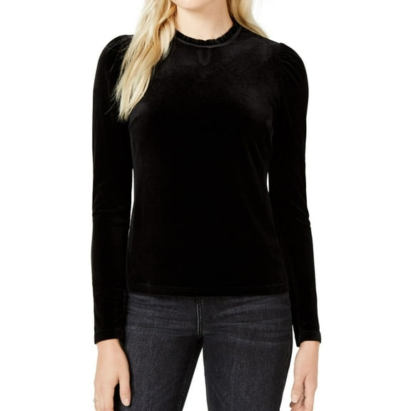 maison Jules Womens Puff Sleeve Pullover Blouse, Black, X-Large