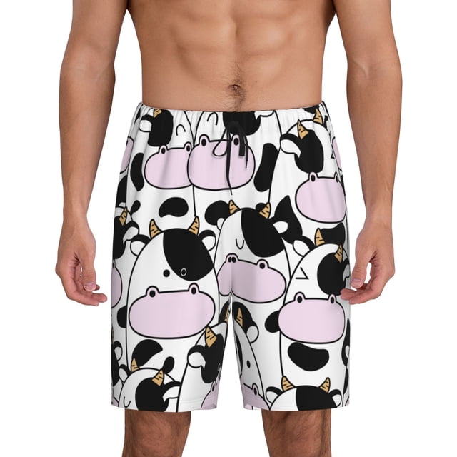 Fotbe Cute Animal with Cow Pantalones Cortos de Pijama para Hombre, Ropa de Dormir, Pantalones de Pijama Cortos para Hombre-3X-Large