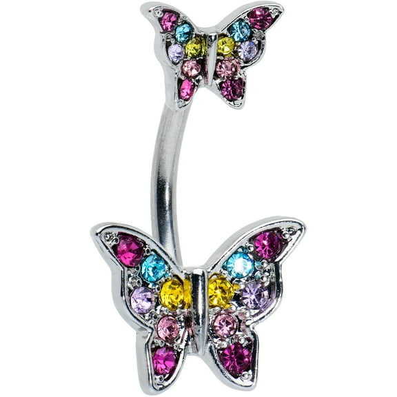 Body Candy Womens Steel Piercing Pink Purple Blue Butterfly Double Mount Belly Button Ring