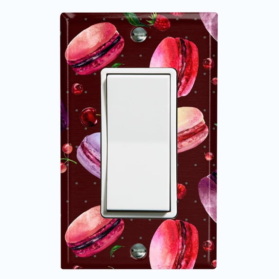 Metal Light Switch Plate Cover Macaron Fruit Cherry Strawberries French Desserts CAK021