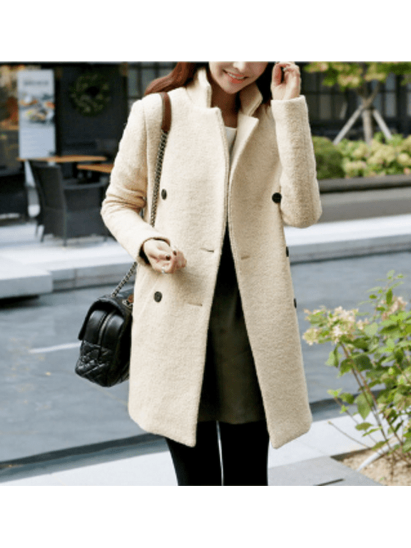 Womens Classic Double Breasted Coat - S - Off White