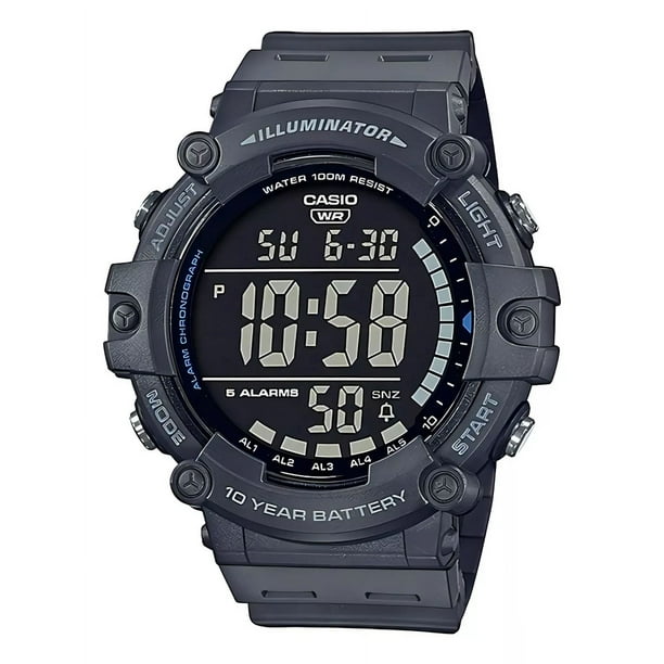 Reloj Casio Ae-1500wh-8bv, Pantalla Jumbo, 5 Alarmas,luz Led Color de la correa Gris oscuro Color del bisel Gris oscuro Color del fondo Negro