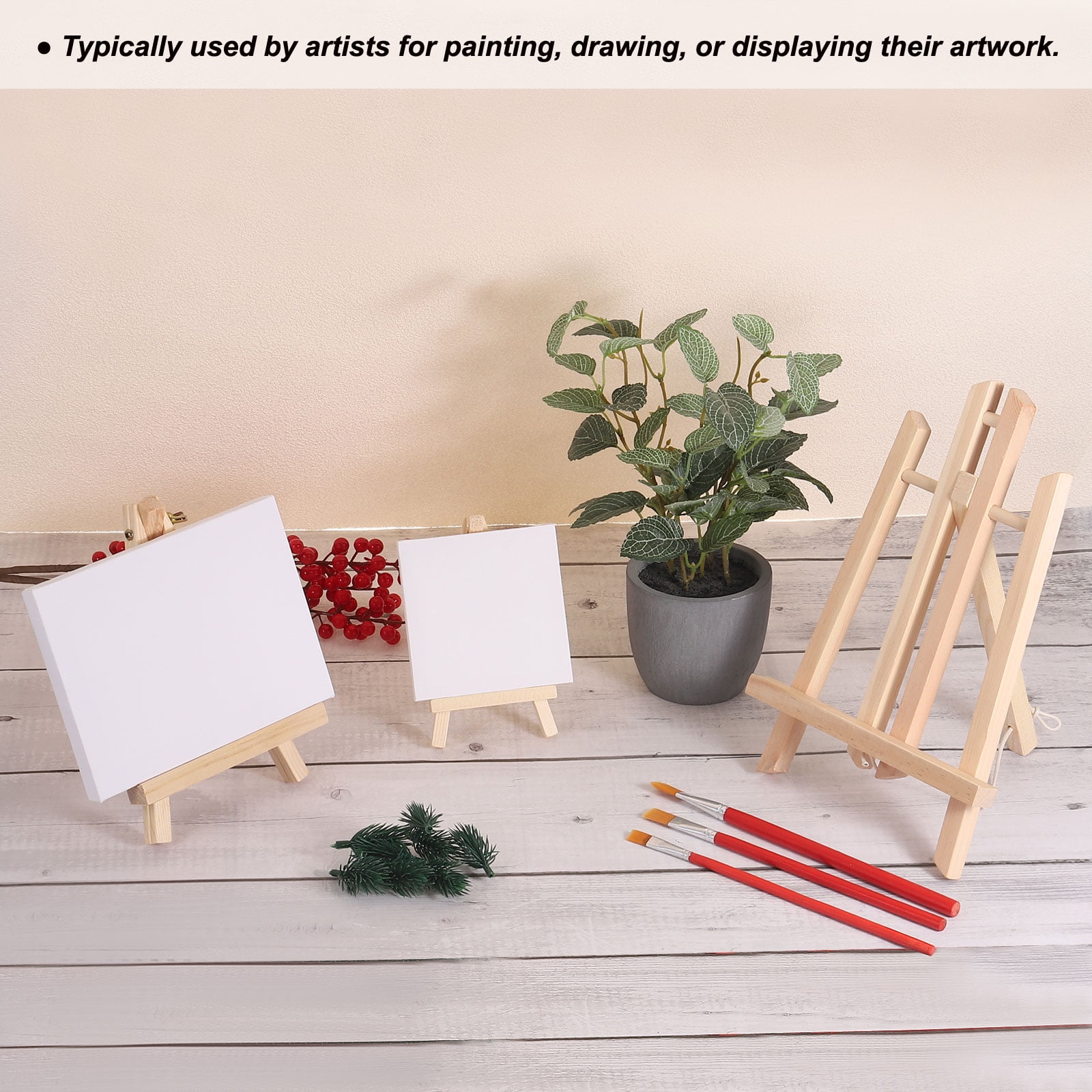 Uxcell 3"x3" Canvas Easel Set Mini Stretched Display Canvas Panel Tripod Holder Stand for Drawing Painting Art 12 Set