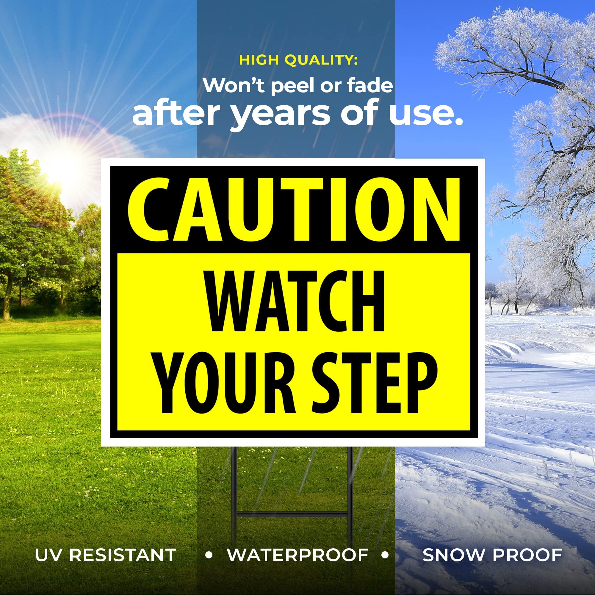 Double Sided Sign CAUTION WATCH YOUR STEP YELLOW Yard Sign ROAD SIGN with Stand