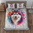thumbnail image 2 of Watercolor Drip Siberian Husky Pop Art Colorful Portrait Artwork Quilt Bedding Set Husky Dog Lover Gifts 1 Blanket Bed Cover 2 Pillowcases - 01009, 2 of 5