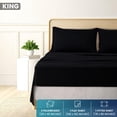 thumbnail image 2 of King Size 4 Piece Sheet Set - Brushed Microfiber - Soft Bed Sheets for King Size Bed - Includes 1 Fitted, 1 Flat, & 2 Pillow Cases - Deep Pocket Black, 2 of 5