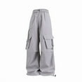 thumbnail image 5 of Womens Cargo Pants High Waisted Baggy Wide Leg Plus Size Parachute Pants with Pockets and drawstring Cargos Lightweight Trousers Y2K Light Gray XL, 5 of 7